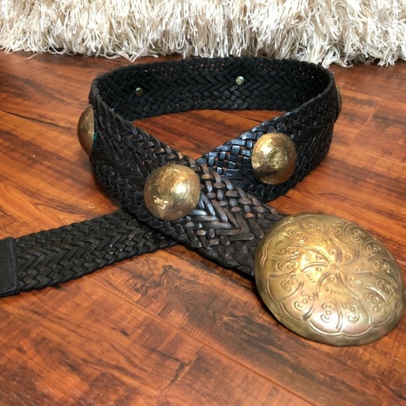 Vintage Leather BoHo Hammered Disc Belt